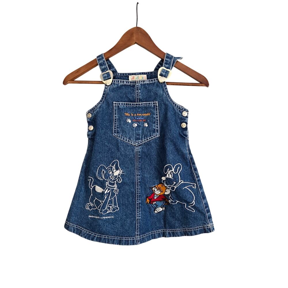 Vintage Embroidered Tom and Jerry Denim Overall Retro Y2k Kidcore Cartoon Dress